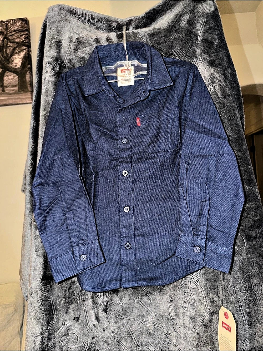 Levi's Youth Twill Long Sleeve Top Boys Blue Size 6-7Y NWT